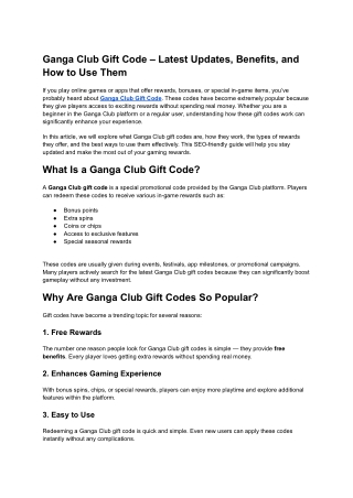 Ganga Club Gift Code – Latest Updates, Benefits, and How to Use Them