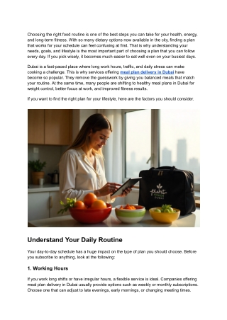 How to Choose the Right Healthy Meal Plan in Dubai for Your Daily Routine