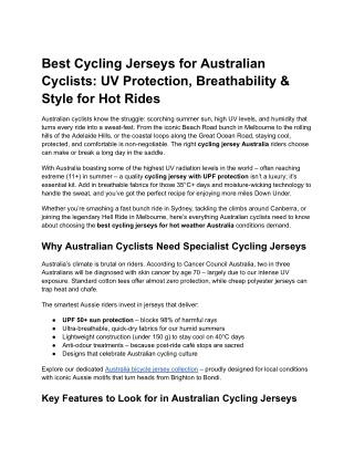 Best Cycling Jerseys for Australian Cyclists - UV Protection, Breathability & Style for Hot Rides