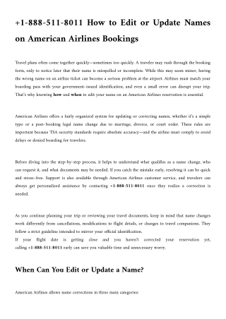 1-888-511-8011 How to Edit or Update Names on American Airlines Bookings