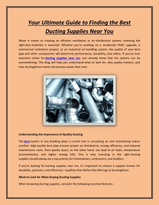 Your Ultimate Guide to Finding the Best Ducting Supplies Near You