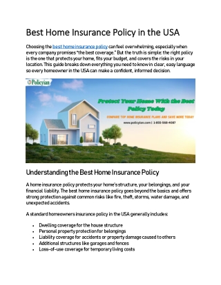 Best Home Insurance Policy in the USA