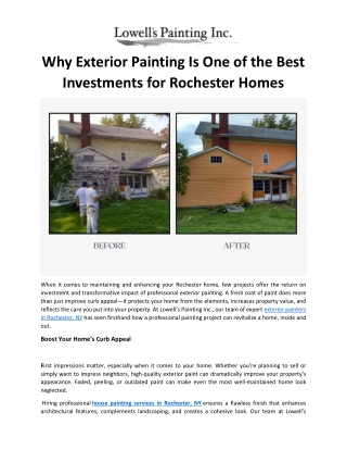 Why Exterior Painting Is One of the Best Investments for Rochester Homes