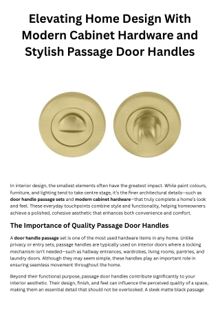 Elevating Home Design With Modern Cabinet Hardware and Stylish Passage Door Handles