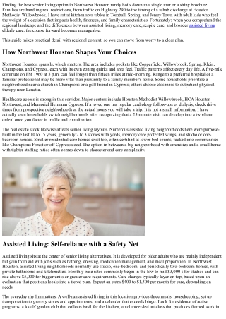 Browsing Senior Living in Northwest Houston: Assisted Living, Respite Care, and