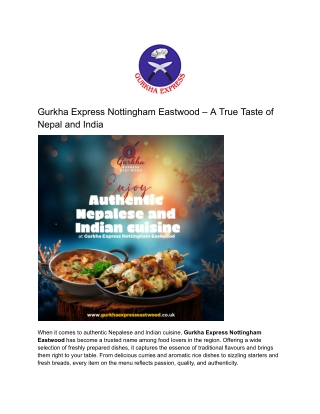 Gurkha Express Nottingham Eastwood – A True Taste of Nepal and India