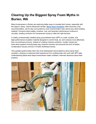 Clearing Up the Biggest Spray Foam Myths in Burien, WA