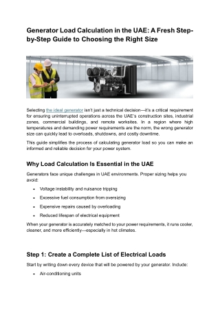 Generator Load Calculation in the UAE