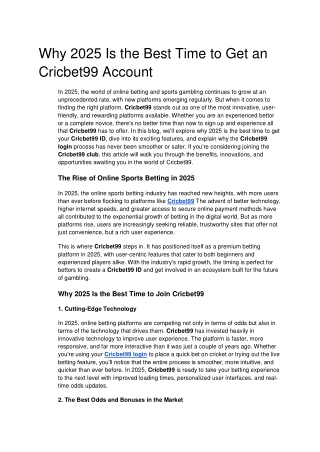 Why 2025 Is the Best Time to Get an Cricbet99 Account