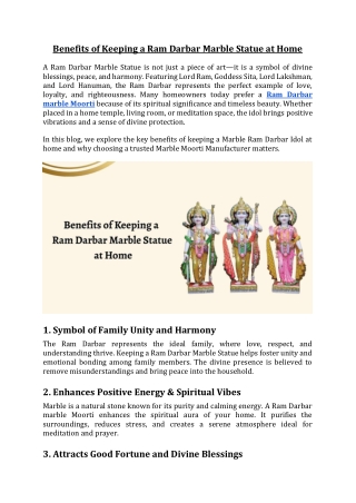 Benefits of Keeping a Ram Darbar Marble Statue at Home