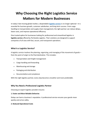 Why Choosing the Right Logistics Service Matters for Modern Businesses