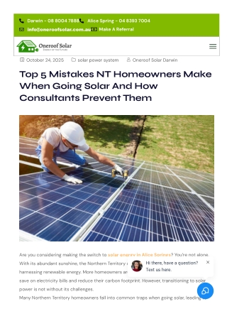 Top 5 Mistakes NT Homeowners Make When Going Solar &How Consultants Prevent Them