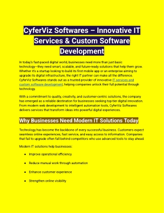 CyferViz Softwares – Innovative IT Services & Custom Software Development