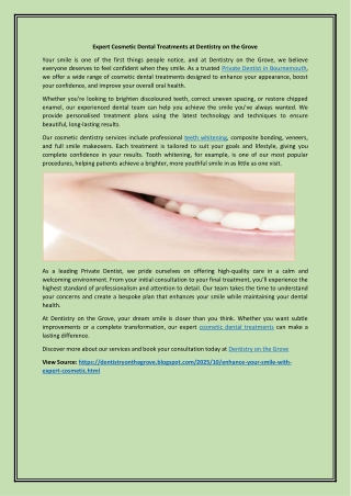 Expert Cosmetic Dental Treatments at Dentistry on the Grove