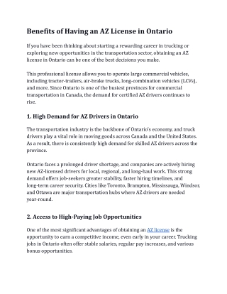 Benefits of Having an AZ License in Ontario