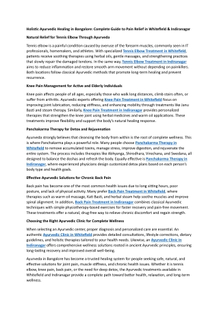 Holistic Ayurvedic Healing in Bangalore