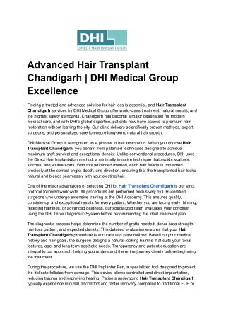 Advanced Hair Transplant Chandigarh _ DHI Medical Group Excellence