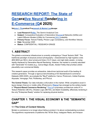 The State of Generative Neural Rendering in E-Commerce (Q4 2025)