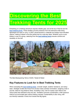 Discovering the Best Trekking Tents for 2025