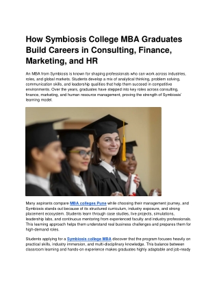 How Symbiosis College MBA Graduates Build Careers in Consulting, Finance, Market
