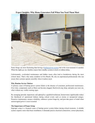Expert Insights Why Home Generators Fail When You Need Them Most
