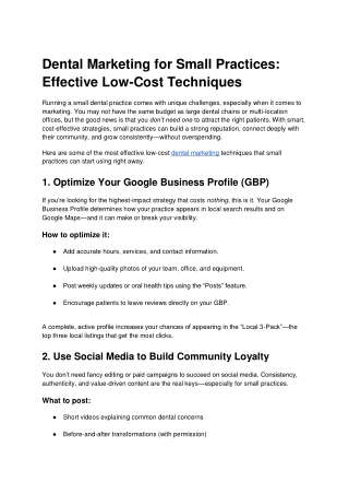 Dental Marketing for Small Practices Effective Low-Cost Techniques