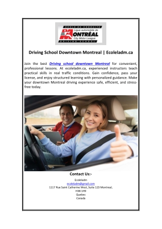Driving School Downtown Montreal  Ecoleladm.ca