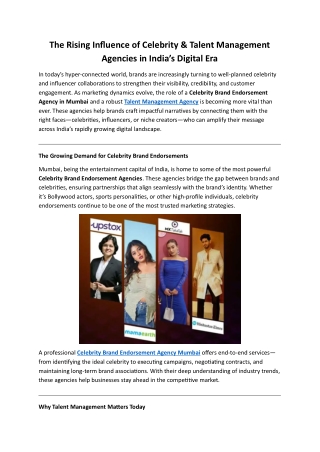 The Rising Influence of Celebrity & Talent Management Agencies in India’s Digital Era