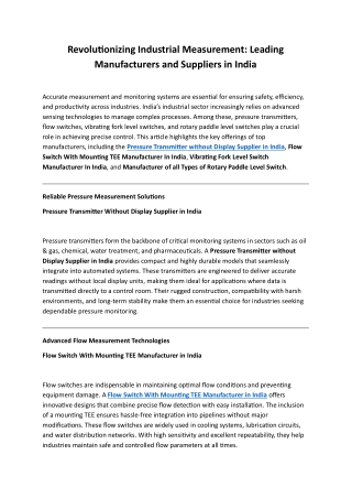 Revolutionizing Industrial Measurement