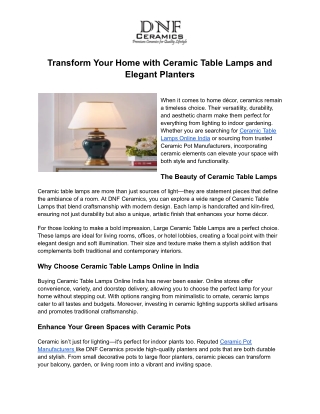 Transform Your Home with Ceramic Table Lamps and Elegant Planters
