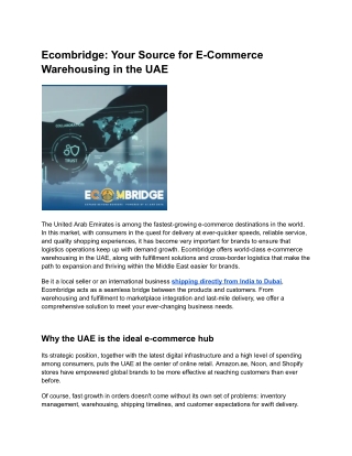 Ecombridge_ Your Source for E-Commerce Warehousing in the UAE