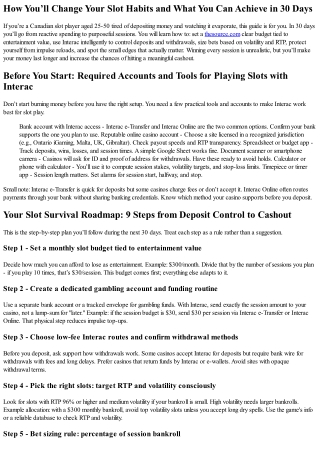 How to Stretch Your Slot Bankroll Using Interac: A Practical 30-Day Plan for Can