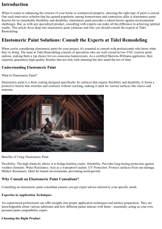 Elastomeric Paint Solutions: Consult the Experts at Tidel Remodeling