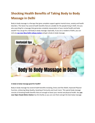 Shocking Health Benefits of Taking Body to Body Massage in Delhi