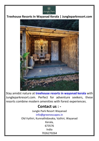 Treehouse Resorts In Wayanad Kerala