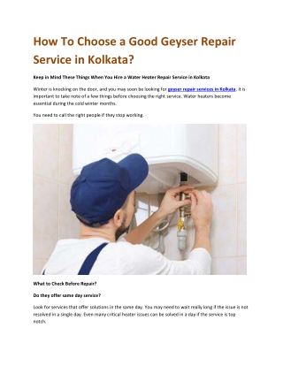How To Choose a Good Geyser Repair Service in Kolkata - DL Technology
