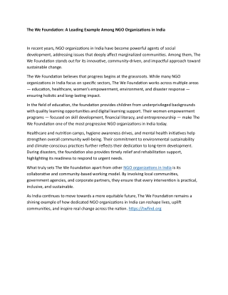 The We Foundation-A Leading Example Among NGO Organizations in India