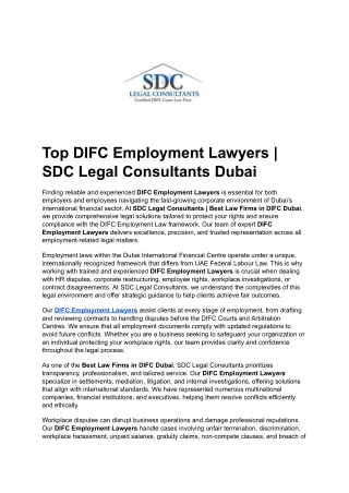 Top DIFC Employment Lawyers _ SDC Legal Consultants Dubai