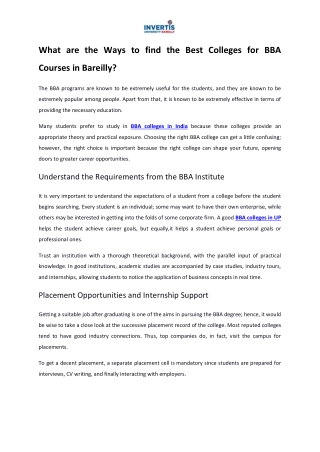 What are the Ways to find the Best Colleges for BBA Courses in Bareilly?