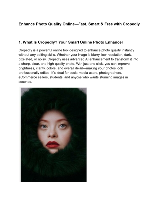 Enhance Photo Quality Online – Fast, Smart & Free with Cropedly