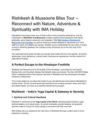 Rishikesh & Mussoorie Bliss Tour – Reconnect with Nature, Adventure & Spirituality with IMA Holiday
