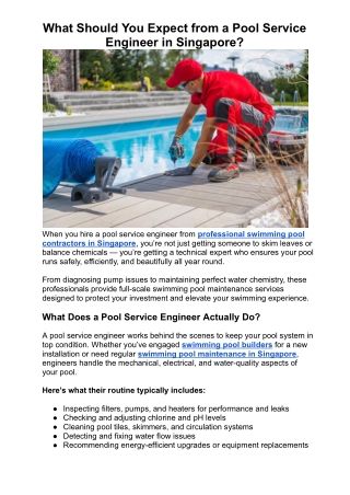 What Should You Expect from a Pool Service Engineer in Singapore?