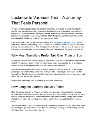 Lucknow to Varanasi Taxi – A Journey That Feels Personal