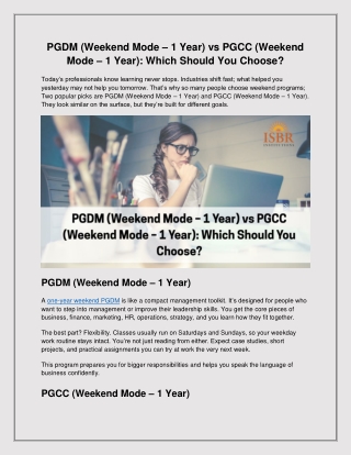 PGDM (Weekend Mode – 1 Year) vs PGCC (Weekend Mode – 1 Year)_ Which Should You Choose