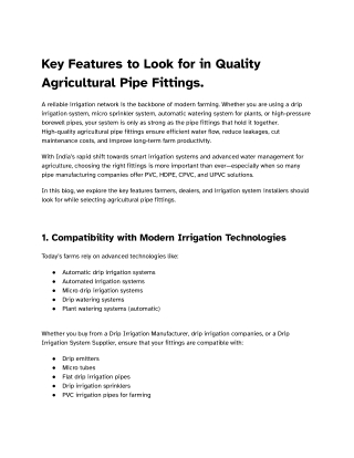 Key Features to Look for in Quality Agricultural Pipe Fittings