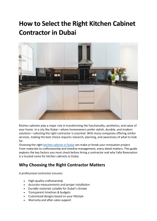 How to Select the Right Kitchen Cabinet Contractor in Dubai
