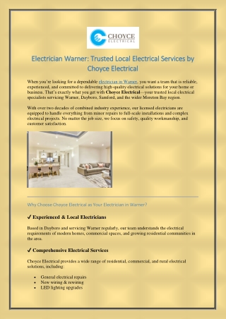 Electrician Warner Trusted Local Electrical Services by Choyce Electrical