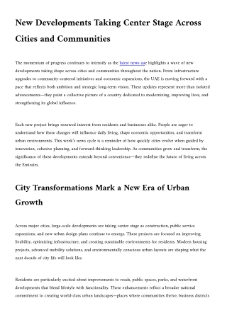 New Developments Taking Center Stage Across Cities and Communities