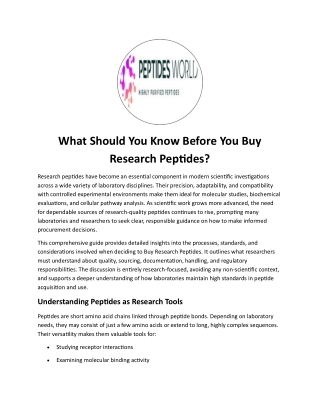 What Should You Know Before You Buy Research Peptides?