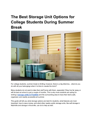 The Best Storage Unit Options for College Students During Summer Break